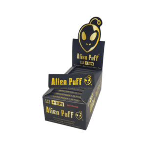 50 Alien Puff Black & Gold 1 1-4 Size Unbleached Brown Papers + Tips ( HP101 )